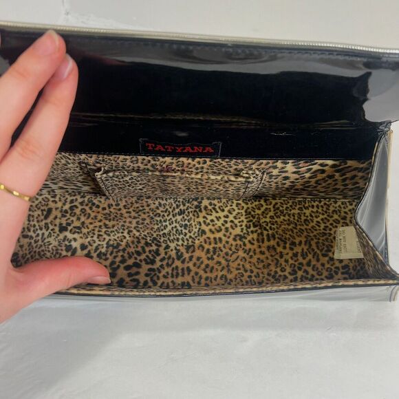 Vintage Tatyana Black Faux Patent Leather Structured Handbag Purse - Picture 4 of 10